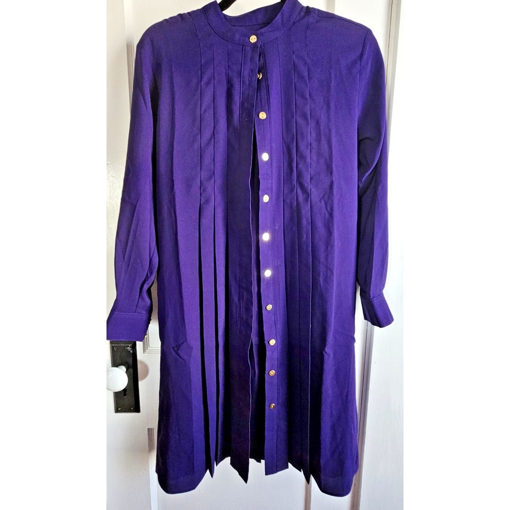NWT AnnTaylor petite woman 00 pleated button down shirt dress lined purple